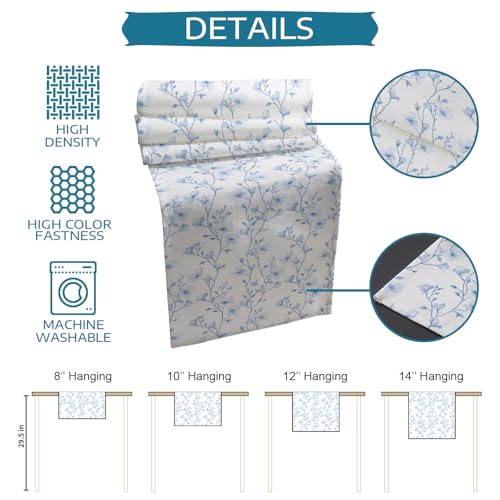 Table Runner and Placemats Set of 4 Blue Floral Decorative Dining Table Runner with Matching Placemats Flower Tree Branch Table Decor for Kitchen Dining Room and Everyday Use 13x90in - size: 13"x90"+4pcs