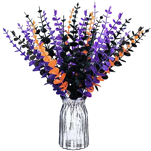 Yinder 24 Pcs Halloween 16 Inch Eucalyptus Artificial Stems,Bright Color | Faux Flowers Eucalyptus Branches Stems Fake Leaf Plants for Home Flower Arrangement DIY Halloween Farmhouse Decor - color: Bright Color