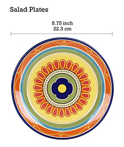 Bico Tunisian Salad Plates Set of 4, 8.75 Inch Ceramic Dessert Plates for Salad, Appetizer, Side Dishes, Microwave and Dishwasher Safe, Gift for Housewarming and Thanksgiving - color: Tunisian