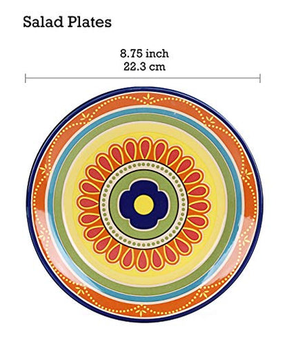 Bico Tunisian Salad Plates Set of 4, 8.75 Inch Ceramic Dessert Plates for Salad, Appetizer, Side Dishes, Microwave and Dishwasher Safe, Gift for Housewarming and Thanksgiving - color: Tunisian