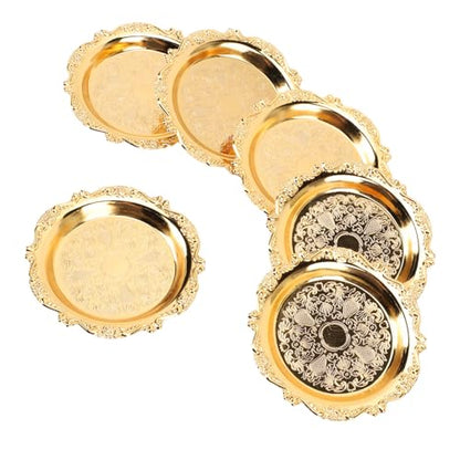 Yosoo Health Gear Appetizer Plate Metal Set Handcrafted Zinc Alloy Decorative Gold Plates Exquisite Design for Serving Appetizers and Snacks at Gatherings Parties Gift Idea