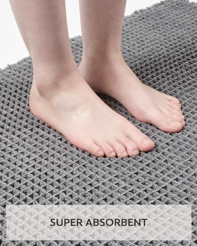 tchdio Waffle Bath Mat, Super Absorbent Non Slip Bath Mat Ultra Soft Bathmat Machine Washable Bath Rugs with Tassels, Beside Tub, 18" x 30" - color: Dark Grey, size: 18" x 30"