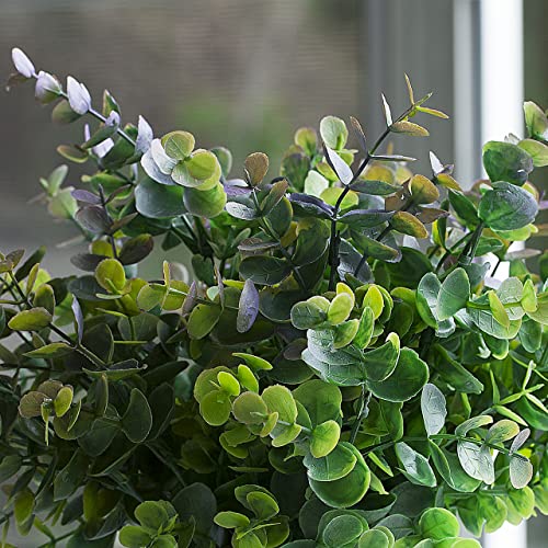 Potted Plants Artificial Decor, Artificial Eucalyptus Plants in White Ceramic Pots, Small Potted Fake Plants for Decorations