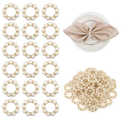 60 Pcs Pearl Napkin Rings Set - Elegant Faux Rhinestone Beaded Napkin Holders, Serviette Buckles for Cloth Napkins, Weddings, Banquets, Holiday Dinner Parties & Table Decor