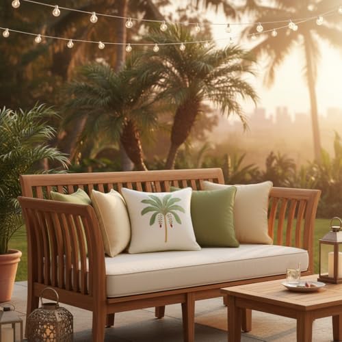 Embroidered Throw Pillow Covers 18x18 Pack of 2 Sage Green Palm Tree | Ocean-Themed,Durable Fabric,Square Pillow Cover,Boho Decorative,Hidden Zipper,Aesthetic Design,Ideal Gift,Machine Washable - color: Sage Green Palm Tree