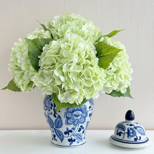 ZYTUYO Real Touch Light Green Artificial Hydrangeas Flower 21 inches, 4 Pcs | Realistic Latex Faux Hydrangeas, for DIY Home Decor, Baby Shower, Party Wedding Floral Arrangement, Living Room Table Flower - color: Light Green, size: 4 PCS