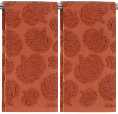 Quera 2 Pack Hand Towels Fall Pumpkin Thanksgiving Burnt Orange Bathroom Decorative Towels Set for Drying, Cleaning, Cooking, Holiday 13.7'' x 29.5'' (Rust Pumpkin) - color: Rust Orange