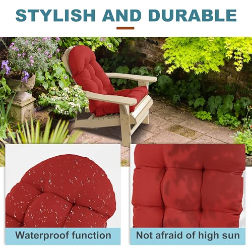 Adirondack Chair Cushion, Rocking Chair Cushion 44x19.4x4 inch, High Back Patio Cushions of Upper and Lower with Ties, Sunscreen and Fade-Resistant (Red, 2) - color: Red