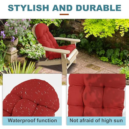 Adirondack Chair Cushion, Rocking Chair Cushion 44x19.4x4 inch, High Back Patio Cushions of Upper and Lower with Ties, Sunscreen and Fade-Resistant (Red, 2) - color: Red