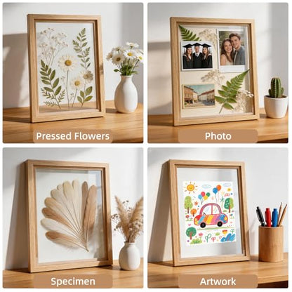 11x14 Floating Picture Frames Set of 2, Natural | Double HD Plexiglass Floating Frame Display Any Size Picture up to 11x14, Tabletop or Wall Hanging - color: Natural