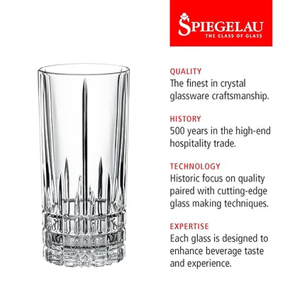 Spiegelau Perfect Serve Longdrink Glass Set of 4 - Highball Cocktail Glasses European-Made Crystal, Dishwasher Safe, Professional Quality Cocktail Glass Gift Set - 12.3 oz - style: Longdrink