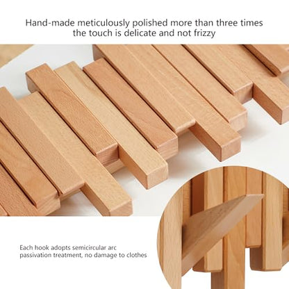 Coat Rack Wall Mount Piano Flip Down Wall Hook Rack 5 Hooks Beech | Natural Wood Handmade Unique Hanger for Coats Bag Hat Umbrella key Wall Art In the foyer living room bedroom bathroom office - color: Beech