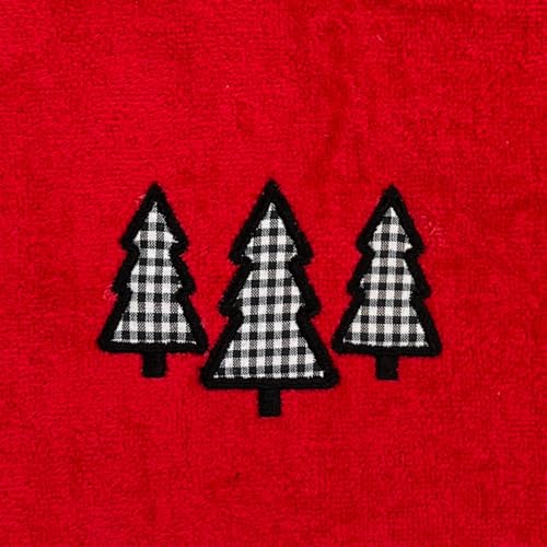 Holiday Christmas Guest Hand Towels: Country Farmhouse Red Terrycloth Towels with Check Tree Applique - color: Farmhouse Holiday