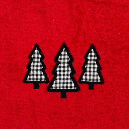 Holiday Christmas Guest Hand Towels: Country Farmhouse Red Terrycloth Towels with Check Tree Applique - color: Farmhouse Holiday