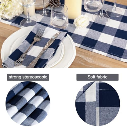 Buffalo Plaid Cotton Blend Table Runner,Buffalo Check Collection,Checkered Table Runner,Classic Farmhouse Table Runner,14x72- Navy and White - color: Navy and White, size: 14*72inch