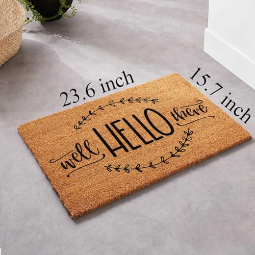 Funny Coir Doormat Well Hello There for The Entrance Way Personalized Rugs with Heavy-Duty PVC Backing Non Slip Outdoor 23.6 x 15.7 inch - color: Well Hello There