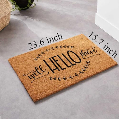 Funny Coir Doormat Well Hello There for The Entrance Way Personalized Rugs with Heavy-Duty PVC Backing Non Slip Outdoor 23.6 x 15.7 inch - color: Well Hello There
