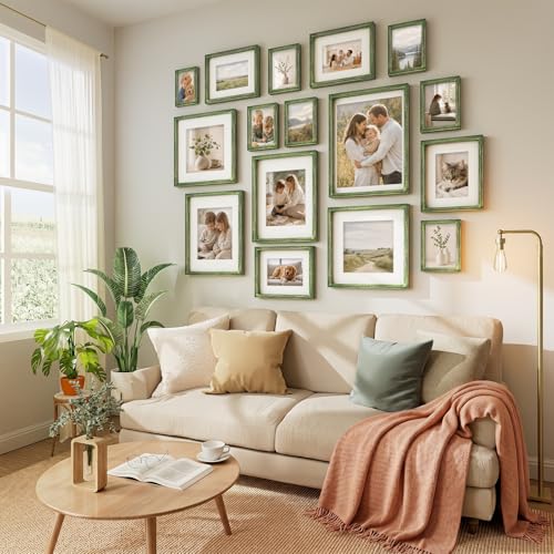 Vittanly Solid Wood 8x10 Picture Frames Set of 4, Distressed Green | 5x7 Picture Frame with Mat, Gallery Wall Frame Set, 8 x 10 Frame for Wall & Tabletop Display, Family, Pet, Christmas - color: Distressed Green, size: 8x10
