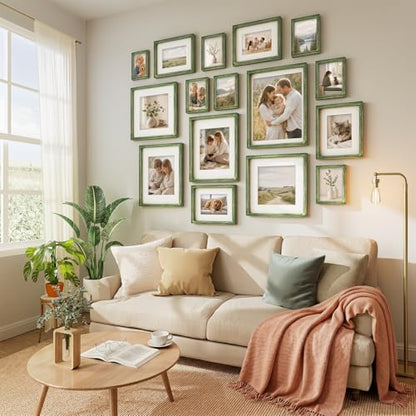 Vittanly Solid Wood 8x10 Picture Frames Set of 4, Distressed Green | 5x7 Picture Frame with Mat, Gallery Wall Frame Set, 8 x 10 Frame for Wall & Tabletop Display, Family, Pet, Christmas - color: Distressed Green, size: 8x10