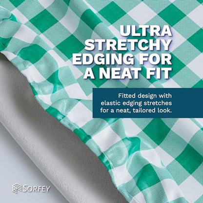 Kitchen Tablecloth -Fitted with Elastic, Vinyl with Flannel Back, Fits for Table 36" w x 60" L Rectangle,Water Proof, Easy to Clean, Checked Grey Design - color: Checkd Grey, size: 60" x 36" (Rectangular)