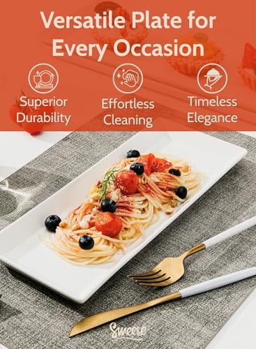 Sweese Porcelain Serving Platters 11.7 Inch - Elegant White Rectangular Plates, Set of 4 for Parties, Sushi, Appetizers - size: 11.7 Inch