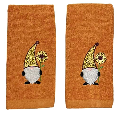 Fall Thanksgiving Rust Guest Hand Bathroom Towels, Sunflower Gnome, 12x18" | Set of 2, 100% Cotton, Decorative Autumn Farmhouse Decor for Bath or Kitchen, Perfect for Seasonal Parties & Hostess Gifts - color: Orange Brown Yellow