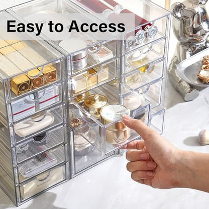 Prsildan 15 Drawers Teacher Toolbox Acrylic Containers, Set of 3 | Clear, Pens Markers Stickers Hardware Storage, Office Desk Kitchen Cabinet Garage Organizer - size: 15 Drawers