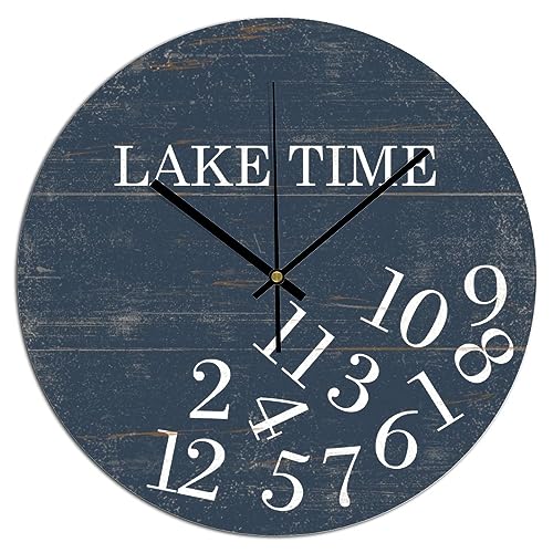 Bathroom Wall Clock Lake Time Whatever PVC Wall Clocks Navy Blue Lake Time Silent Non-Ticking Wall Clocks 12x12 Inch Modern Kitchen Clocks Wall Battery Operated for Farmhouse Classroom - color: Style-4, size: 12x12in（black）