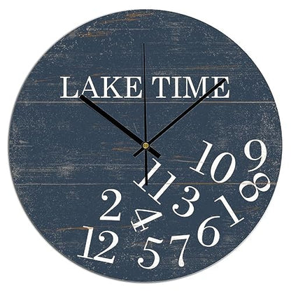 Bathroom Wall Clock Lake Time Whatever PVC Wall Clocks Navy Blue Lake Time Silent Non-Ticking Wall Clocks 12x12 Inch Modern Kitchen Clocks Wall Battery Operated for Farmhouse Classroom - color: Style-4, size: 12x12in（black）