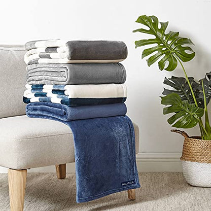 Nautica - Throw Blanket, Super Soft & Cozy Fleece Bedding, Dorm Room Essentials (Awning Stripe Grey, 50" x 60") - color: Awning Stripe Grey/White, size: 50" x 60" (Single Pack)