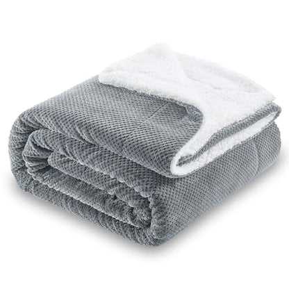 Waffle Sherpa Fleece Throw Blanket, Super Soft Fuzzy Warm, Lightweight Fluffy Reversible Plush Blanket for Bed Sofa Couch, 50 x 60 Inches Grey - color: Grey, size: 50x60 IN