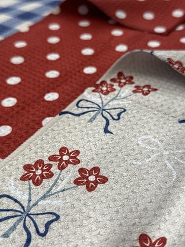Kitchen Towels, Dish Towels for Kitchen, 3 Pc Kitchen Towel Set | Microfiber Waffle Towels, 16 x 26 inches, with Hanging Loops, Reusable Tea Towels, Cute Kitchen Towels - 3 Pack - color: Red/White/Blue