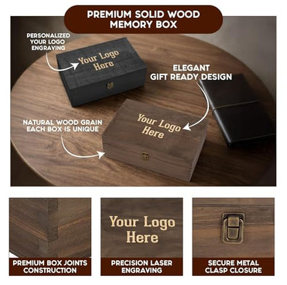 Personalized Wooden Keepsake Box with Your Logo – Custom Engraved Memory Box for Photos, Jewelry, Letters, Corporate Gifts, Weddings, Anniversaries, Birthdays & Graduations - style: 15. Upload Your Logo