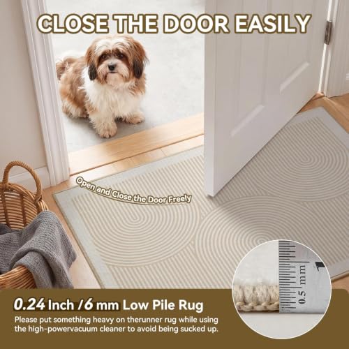 Hallway Kitchen Runner Rug Non-Slip Low Pile Washable Rug Beige 2x5ft | Soft Entryr Mat Carpet TPR Backing , Thin Profile, Abstract Pattern for Bedroom, Bathroom, Entryway Long Runners, Easy Clean - color: Beige, size: 2' x 5'