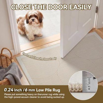 Hallway Kitchen Runner Rug Non-Slip Low Pile Washable Rug Beige 2x5ft | Soft Entryr Mat Carpet TPR Backing , Thin Profile, Abstract Pattern for Bedroom, Bathroom, Entryway Long Runners, Easy Clean - color: Beige, size: 2' x 5'