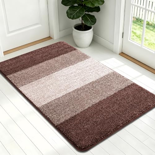 Kitinjoy Indoor Outdoor Door Mat, 54x32 Non-Slip Dirt Trapper Doormats | Brown Low-Profile Washable Inside Entrance Front Floor Mat, Sturdy Soft Entry Striped Doormats for Entryway - color: Brown, size: 54'' X 32''