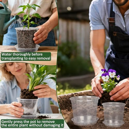 10/8/6/4 Inch Clear Nursery Pots with Drainage Holes and Saucers, 12 Pack Large Clear Pots for Plants Variety Pack, Plastic Nursery Pots for Succulents, Seedings, Herbs, Flowers, Vegetables - size: 4/6/8/10 inch-With saucer