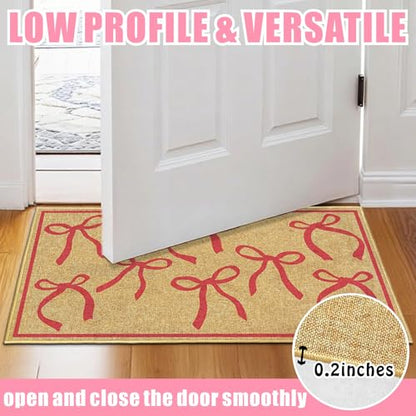 Pink Bow Mats Ourdoor Welcome Mat for Inside Outside Entrance Kitchen Rugs - color: Pink Bowtie