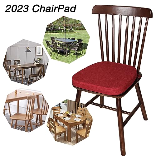 Dining Room Chair Cushions with Ties - Thick Memory Foam Indoor Seat pad,Dining Room Cushion with Machine Washable Cover [15 X 15 X 2 Inches] -(Red,4)