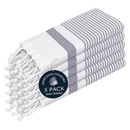 Indigo Blue Turkish Kitchen Towels 16x26 Inch, 5 Pack, 100% Cotton, Soft, Absorbent, Fast Dry, Machine Washable, Dish Towel with Tassels for Drying Dishes, Cleaning, Everyday Use - color: Indigo Blue, style: 5 Pack