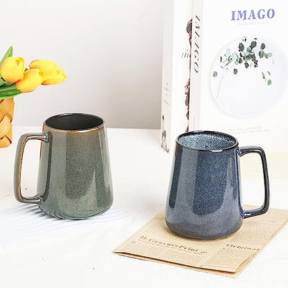 Large Ceramics Coffee Mugs,24 OZ,With Spoon And Wooden Lid,For Coffee,Tea,Cocoa,Large Handle Design,Microwave And Dishwasher Safe(Color:24 oz green set) - color: 24 oz green set