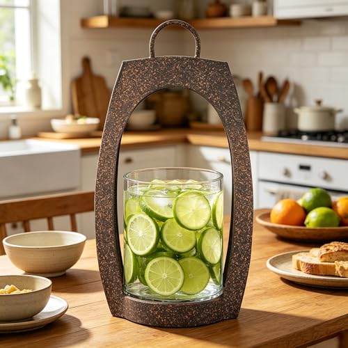 21" Twakutwaku Versatile Farmhouse Arch Metal Lantern in Rustic Brown with Handmade Thick Glass Candle Holder for Pillars & Plants, Hurricane Lantern, Glass Candlestick Holder, Glass Vase, Garden - color: Rustic Brown, size: 11"x21"