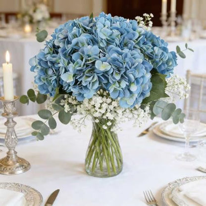 Kimura's Cabin 6pcs Hydrangea Artificial Flowers Silk Faux Hydrangeas,Blue | Hydrangea with Stems Fake Flower,Wedding Bouquets Arrangement,Home Table Centerpieces,Baby Shower Party Decor Vase Filler - color: Lake Blue
