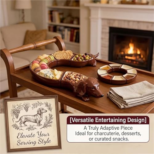 Retro five-piece dachshund plate set, five-compartment plate, divider tray set, suitable for holding snacks, cheese, nuts, and fruit, perfect for entertaining guests and party table decoration