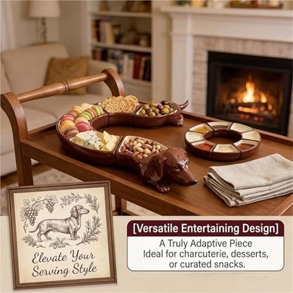 Retro five-piece dachshund plate set, five-compartment plate, divider tray set, suitable for holding snacks, cheese, nuts, and fruit, perfect for entertaining guests and party table decoration