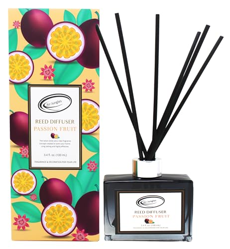 Air Jungles Passion Fruit Fragrances Reed Diffuser Set with Sticks, Scent Incense Oil, Essential Oil Air Freshener for Home, Office, Gym, and Room Diffuser, 3.4 fl. oz - color: Passion Fruit, size: 100ml