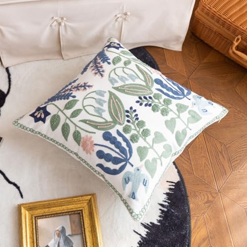 YIcabinet Pillow Covers Set of 2, Embroidered Branch Pattern Throw Pillow Cover,Square Cotton Cushion,Pillow Case for Sofa Bedroom Couch,18"x18" - color: Branch Pattern