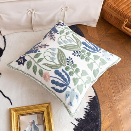 YIcabinet Pillow Covers Set of 2, Embroidered Branch Pattern Throw Pillow Cover,Square Cotton Cushion,Pillow Case for Sofa Bedroom Couch,18"x18" - color: Branch Pattern