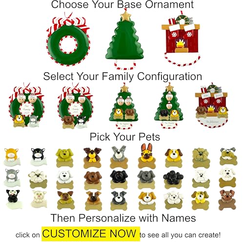 Customized and Personalized Christmas Ornament - Family of 2-6 with Two Pets - Select 2 of The 25 Different Dogs and Cats to Design Your Own Made to Order Gift (Family of 2) - size: Family of 2 with 2 Pets