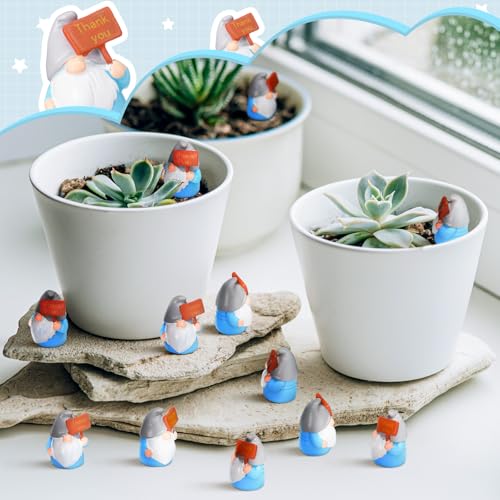 24 Pcs Mini Resin Gnomes Figurines Miniature Tiny Fairy Gnomes Figurines Inspirational Appreciation Gnome Statues with Motivational Word for Office Desk Table Employee Family Supplies(Thank You) - color: Classic, style: Thank You
